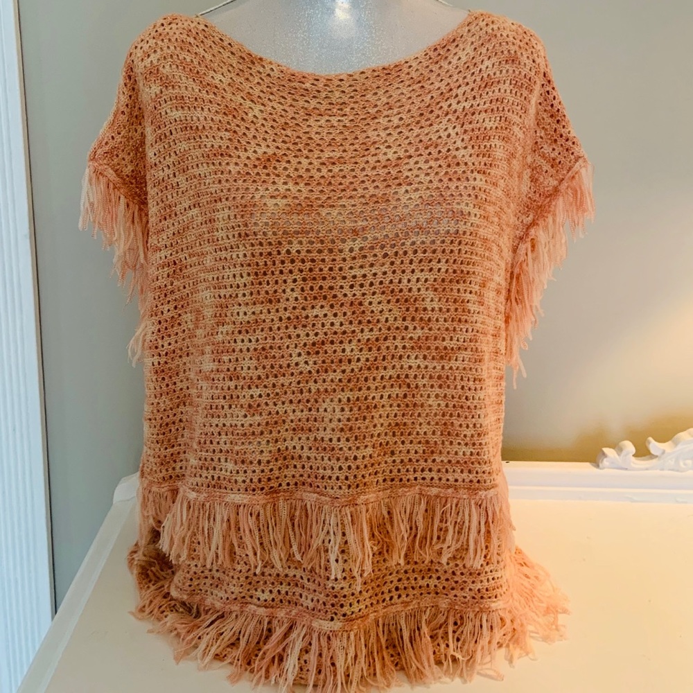 White House Black Market Peach Fringe Knit Sweater